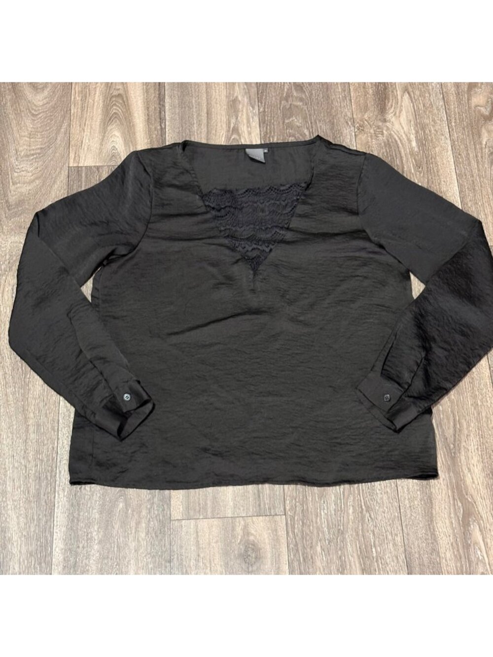 ICHI Black Long Sleeve Blouse Lace V-Neck Size 40 US M Womens Shirt